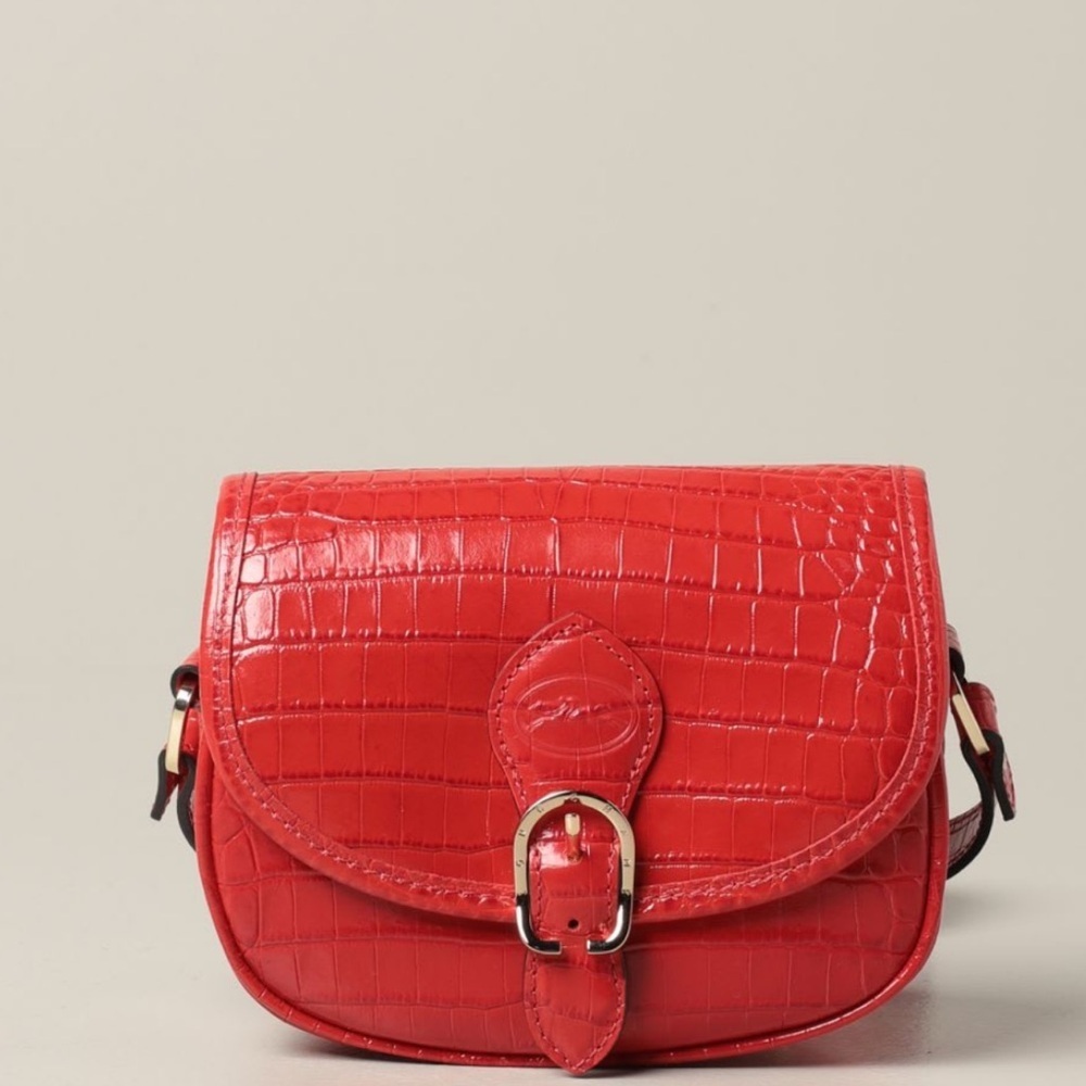 RARE Longchamp Red Croc-Embossed Crossbody Bag